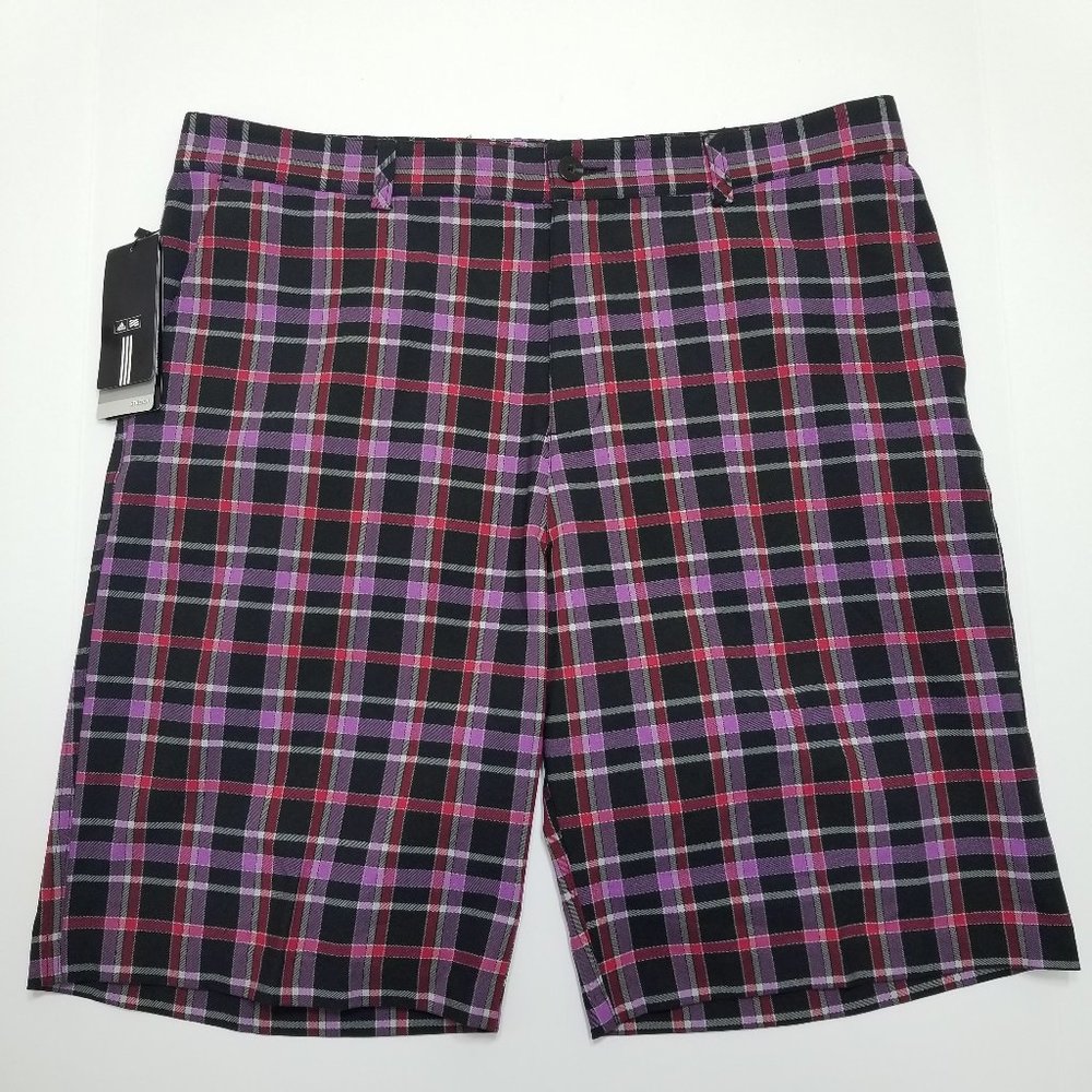 Adidas Stretch Shorts - Black/Grape Plaid